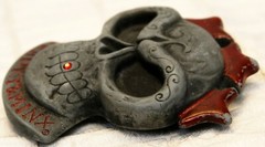 Franky and Minx Gray Skull Belt Buckle Red Stars Rhinestone Tooth Skeleton Head
