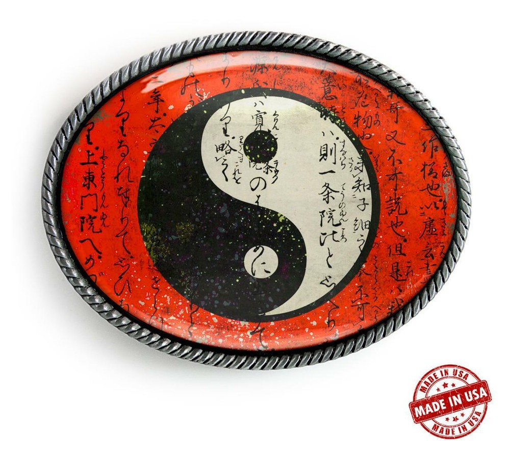 Yin Yang Oriental Grunge Art Handmade Artisan Oval Resin Belt Buckle