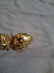 VTG 1975 Signed Mimi Di N Gold Tone Strawberry 2 Pc Interlock Belt Buckle READ