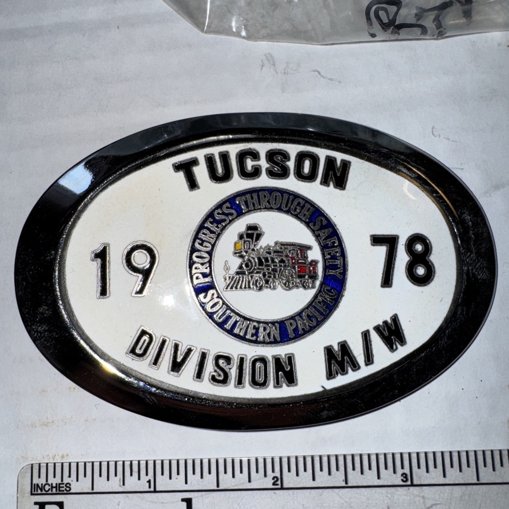 1978 Southern Pacific Tucson Division Railroad Safety Silver Belt Buckle