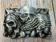 Three-skull Hear No Evil See No Evil Speak No Evil Gothic Punk Belt Buckle