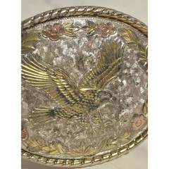 Vintage Western Eagle Floral Belt Buckle Tri-Tone Gold Silver Rose Made in USA