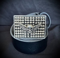 Flying Skull Winged Belt Buckle Gothic Industrial Beaded OOAK Darren McNeese