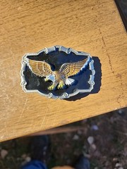 Vintage Great American Buckle Co Pewter Black Enamel Bald Eagle Belt Buckle 1983
