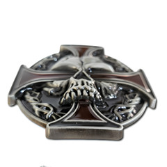 Belt Buckle Skull Cross Red Enamel Gothic Biker Style 80mm Silver Iron Cross