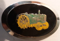 belt buckle oval John Deere tractor black & silver Spec Cast 3.75&Prime;