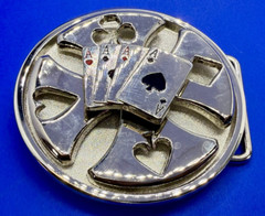 Four Aces Poker Cards Gambling Casino Silver Color Large Spinner Belt Buckle