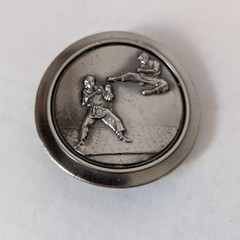 Vintage 1970s Pewter Round Martial Arts Karate Belt Buckle