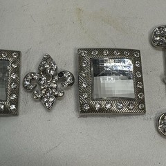 Laly Design Buckle 6 Pc Set Silver Tone Metal Rhinostone Fleur de Lis Tip