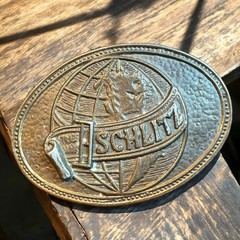 Vintage 1970s Schlitz Beer San Francisco Tooled Leather Belt with Buckle OOAK