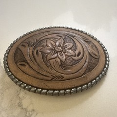 Vintage MEN’s BELT BUCKLE HANDMADE LEATHER WESTERN STYLE BROWN COLOR