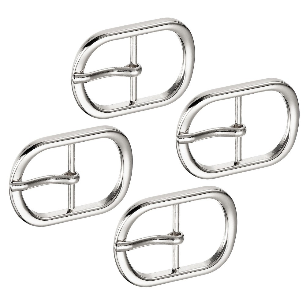 4Pcs 0.94&Prime; Single Prong Belt Buckle DIY Oval Center Bar Buckle Silver