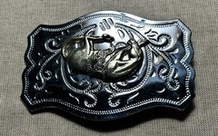 Western Horse Belt Buckle Silver Tone Engraved Cowboy Rodeo 1.5” Strap
