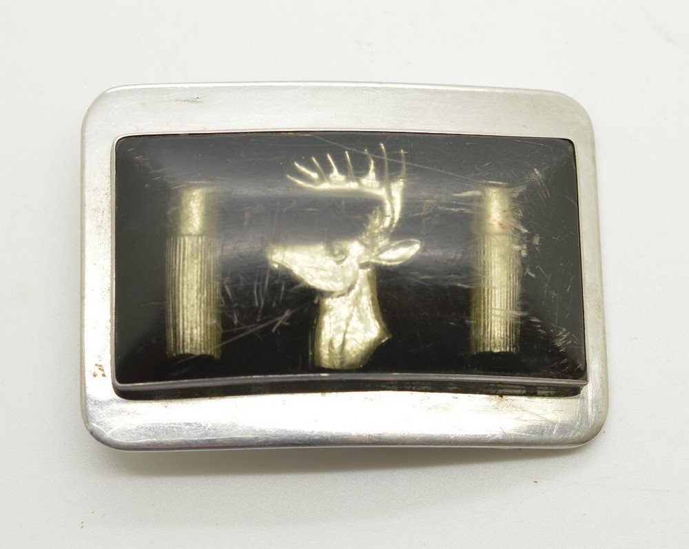 Deer Stag Buck Belt Buckle Handmade Ammo Shells Black & Chrome Acrylic