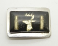 Deer Stag Buck Belt Buckle Handmade Ammo Shells Black & Chrome Acrylic