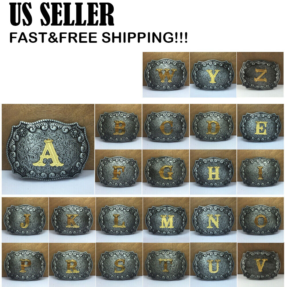 Zinc Alloy Letter Belt Buckle W/ 26 Letters Western Denim Pattern Belt Buckle