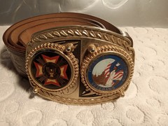Veterans Of Foreign Wars VFW Belt Buckle 1990s Leather Belt STEERHIDE 40 TOOLED