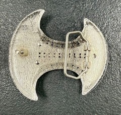 Silver-Toned Crescent Moon Shield Belt Buckle with Stones