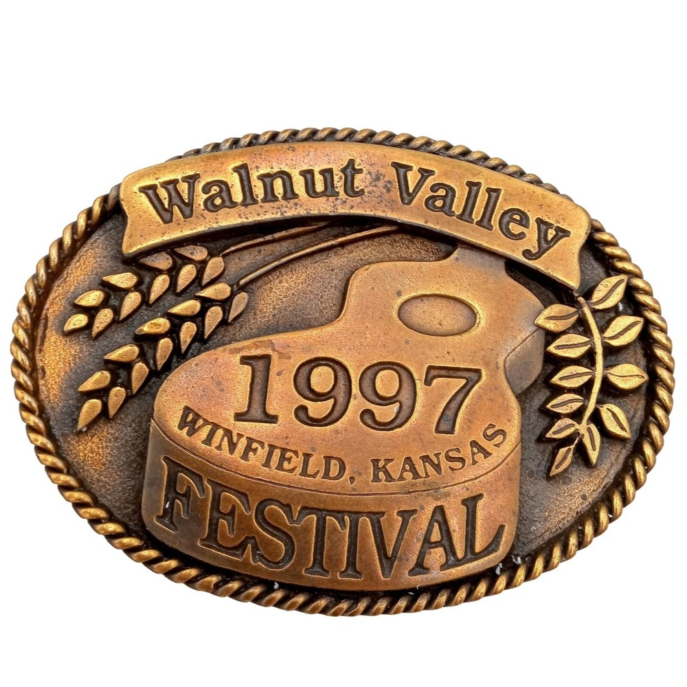 Guitar Belt Buckle 1997 Music Festival Bluegrass Walnut Valley Winfield KS Music