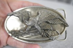 Vintage 1983 Bergamot Great Seal of the USA Eagle Pewter Belt Buckle O-146
