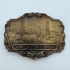 Vtg GRANT OIL TOOL COMPANY BRASS BELT BUCKLE Oil Field Roughneck