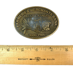 Hill City Kansas Farmers & Merchants Bank 1886-1986 Metal Belt Buckle