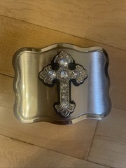JK Trading Belt Buckle Metal 3d Silver Cross Antique Celtic Church Logo ~Z6~