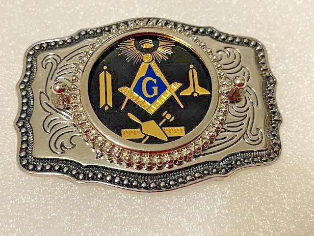 Masonic Symbols Belt Buckle Western Style Black and silver (W167)