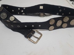 VTG ARGENTINIAN GAUCHO COWBOY MOTORCYCLE KIDNEY LEATHER HORSE COIN BELT 34-38 In