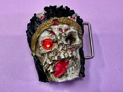 Creepy Pirate Skull W/ Led Light Color Chang Eyes Halloween Cosplay Belt Buckle