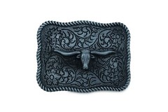 Men Buckle Silver Metal Bull Western Fashion Texas Long Horns Cow Day Night Wear