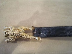 HUGE!!! Kieselstein-Cord Art Bronze Toad Buckle with Navy Lizard Belt Size 1