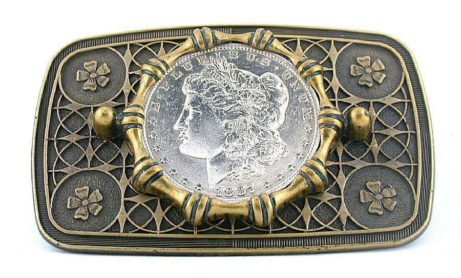 Gold Color REAL 1887 Morgan Silver Dollar Belt Buckle EPBB58