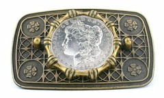 Gold Color REAL 1887 Morgan Silver Dollar Belt Buckle EPBB58