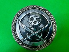 Skull and Crossed Swords Rope Pattern Border Silver Color Round Belt Buckle