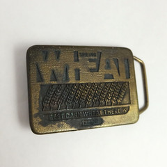 Vintage Stampede Spring Wheat Belt Buckle Farmer 70s Koleaco Rohm Haas Seed USA