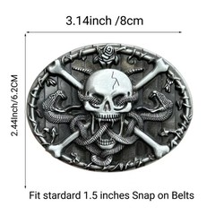 Skull and Snakes Gothic Belt Buckle for Men Vintage Crossbones & Rose Biker Buck