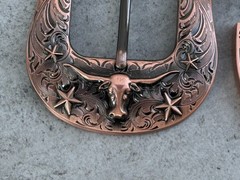 Western 3-Piece Belt Buckle Set Floral Engraved Silver Bronze Cowboy Rodeo Style