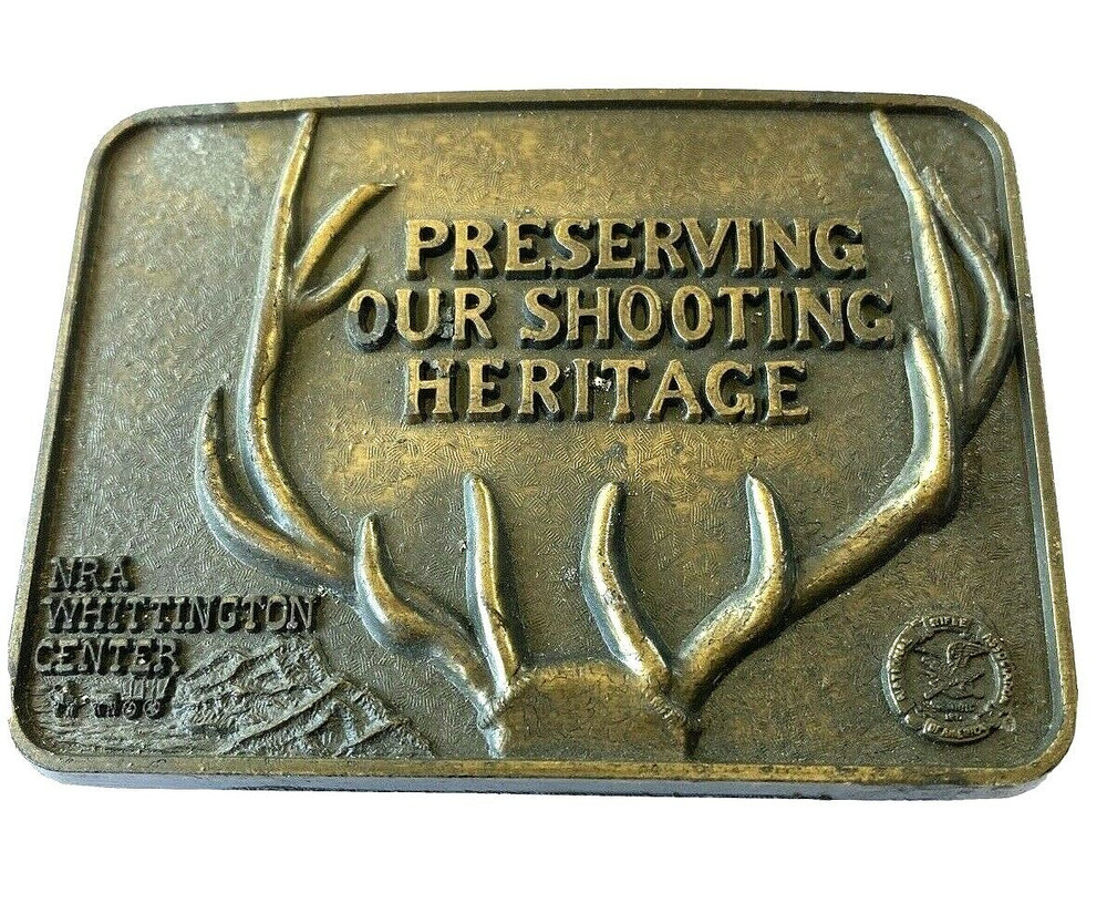 NRA Deer Hunting Belt Buckle Brass Gold Whittington Preserving Mens Unisex