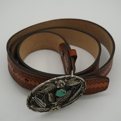 S.S.I Native American Eagle Floral Belt Buckle With Turquoise And Coral Stone