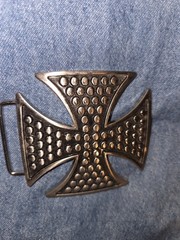 Vintage Maltese Iron Cross Belt Buckle. Pewter/Black. Biker/Gothic. LA Design