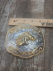 Western Belt Buckle Gold And Silver Colored Horse Head Cowboy Western Wear