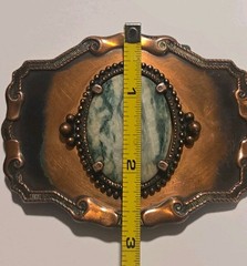 Vintage Gemstone Marble Agate Copper Belt Buckle Western Handcrafted Cowboy