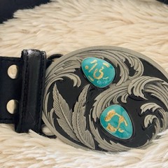 90&rsquo;s Western Vintage Siskiyou Silver Pewter Belt Buckle Turquoise & Gold Stones
