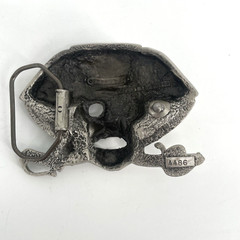 Pirate Jolly Roger Belt Buckle Solid Pewter Silver Tone Swashbuckler 4486 4&Prime;x3&Prime;
