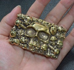 Handmade, Solid Brass Casting Human Skull Square Belt Buckle Punk Personal Gift