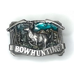 Bow Hunting Belt Buckle Enamel Metal Buck Deer Bergamot Brass Works Hunter Vtg