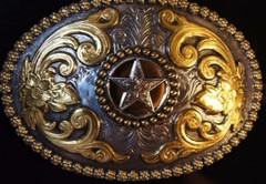 Nocona Texas Star Oval Belt Buckle Gold and Silver Tone M & F Western 3756644