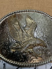 Men&rsquo;s Silver Belt Buckle Vintage USA Made Patriotic Eagle Oval Shaped Large