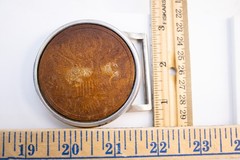 70s Round Tooled Leather American Eagle Great Seal Belt Buckle Chrome Frame